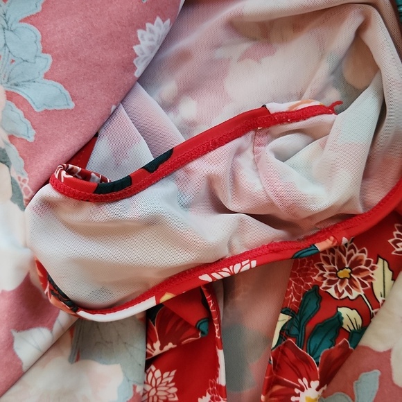 Torrid Red Floral Print Asymmetrical High Waist Swim Skirt, Size 1 - Picture 8 of 11